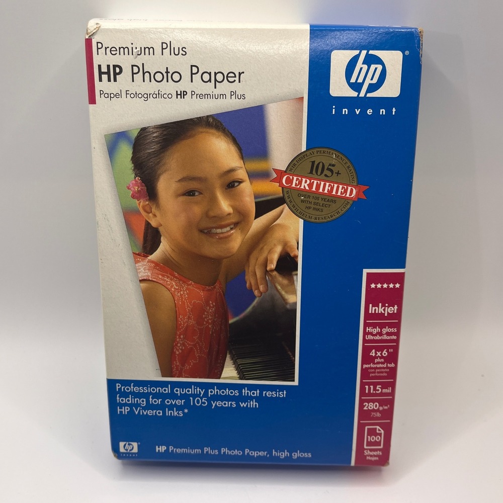 HP Premium Plus Photo Paper High‎ Gloss Inkjet 4x6 inches 100 Sheets Q5431A